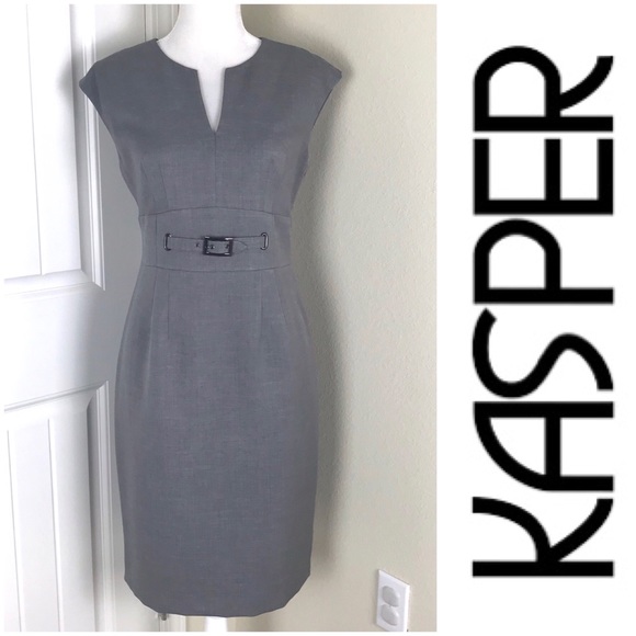 Kasper Dresses & Skirts - Kasper Work Sheath Dress Gray Cap Sleeves Sz 8P